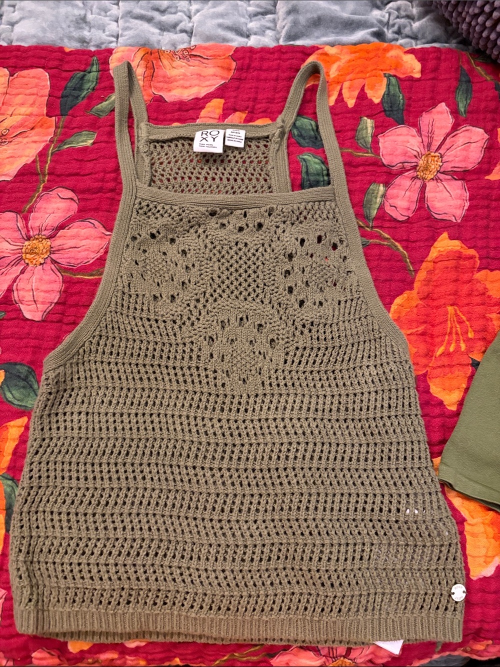 Roxy Olive Green Crochet Camisole Tank